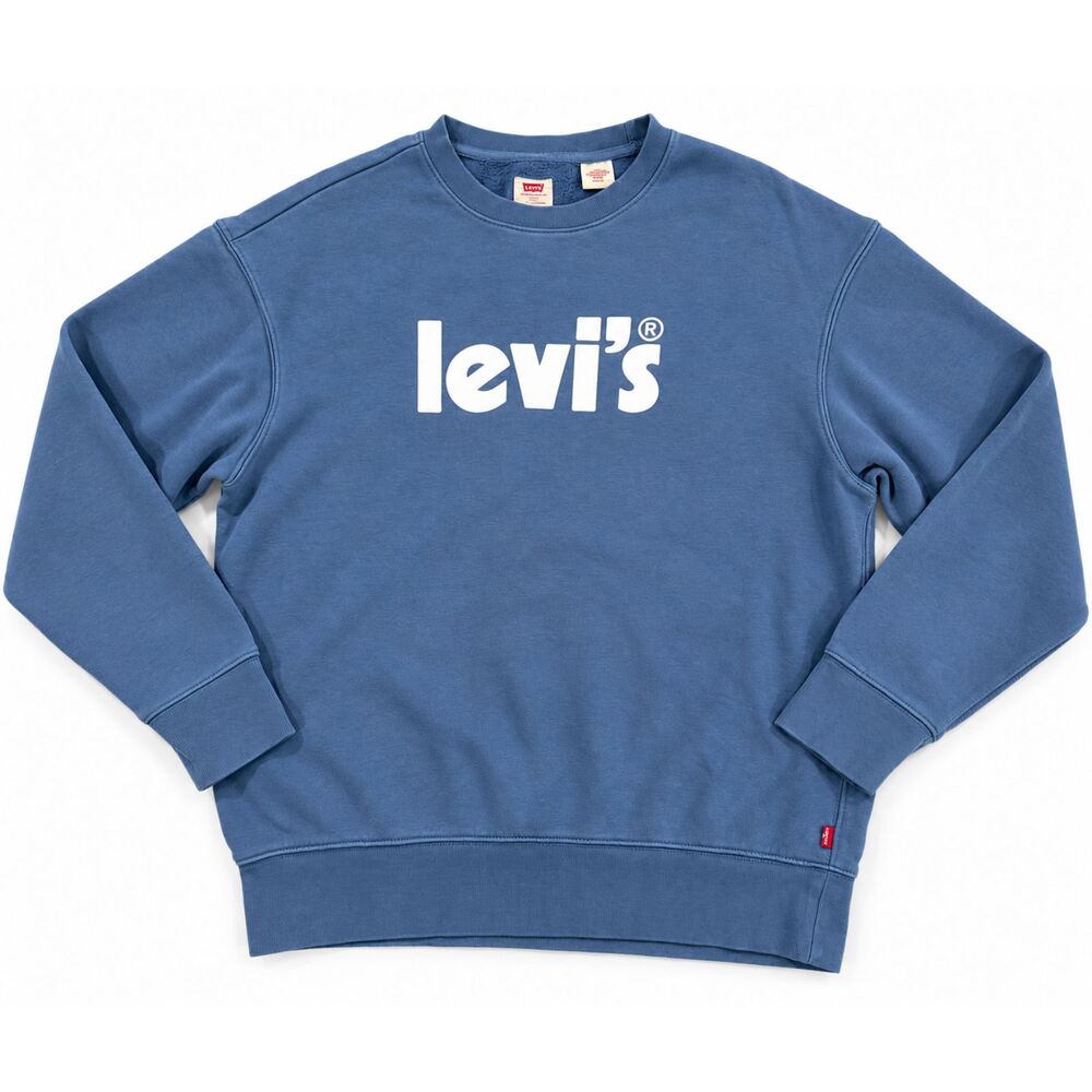 Levis Relaxed Graphic Crewneck Sweatshirt Small S Slate Blue White Spellout